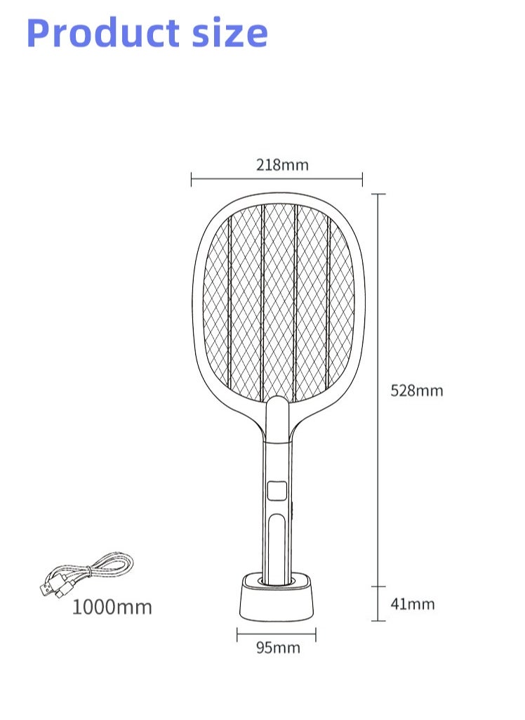 WEIDASI - 2 In1 USB Rechargeable Electric Mosquito Swatter Electric Fly Swatter with Power Display WD-991 White - Image 1