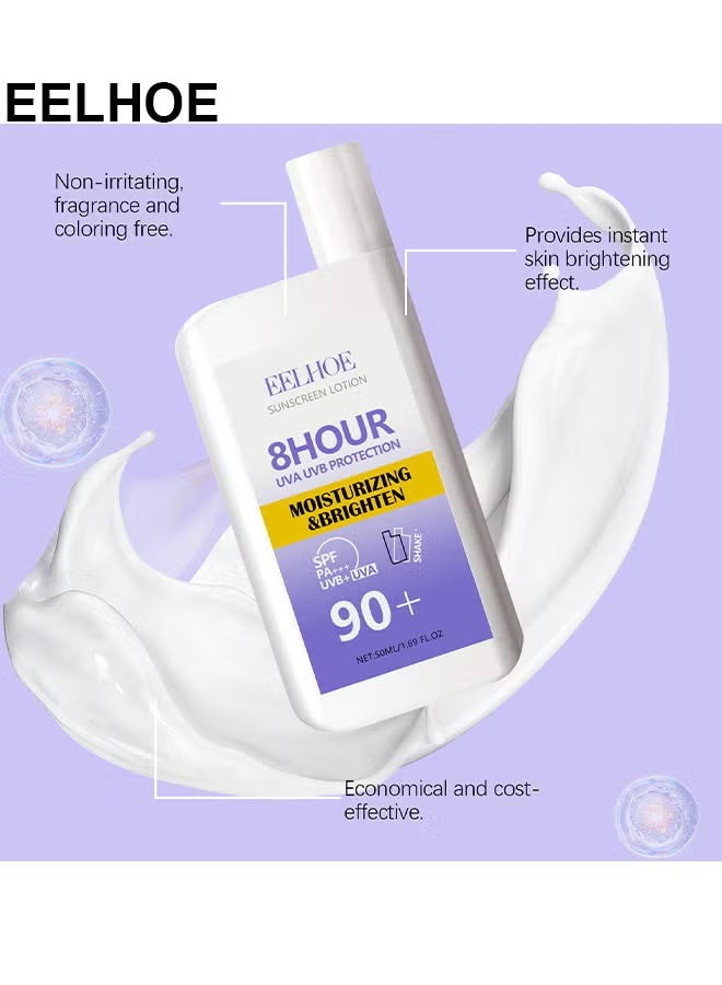 EELHOE Sunscreen Lotion SPF 90+PA+++, Long Lasting Waterproof And Sweat-Proof 8 Hours UVB+UVA Protection Sunscreen, Moisturizing And Brighten Sunscreen Protect Skin, 50ML - Image 2
