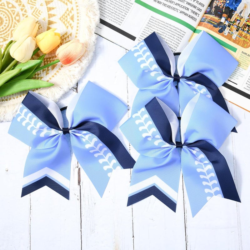 DEEKA 12 PCS Softball Cheer Bows 8" Thread Large Cheerleader Hair Bows Ponytail Holder Handmade for Teen Girls Sports -Blue/Navy/White - Image 3