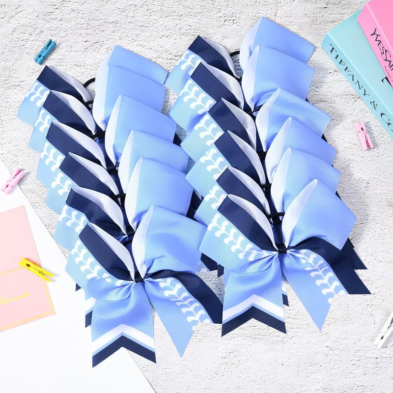 DEEKA 12 PCS Softball Cheer Bows 8" Thread Large Cheerleader Hair Bows Ponytail Holder Handmade for Teen Girls Sports -Blue/Navy/White - Image 5