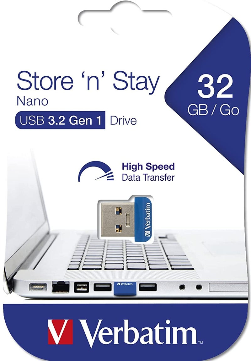 Verbatim 32GB Store 'n' Stay Nano USB 3.2 Gen 1 Flash Drive Snag-free Low Profile Thumb Drive - Blue - Image 3