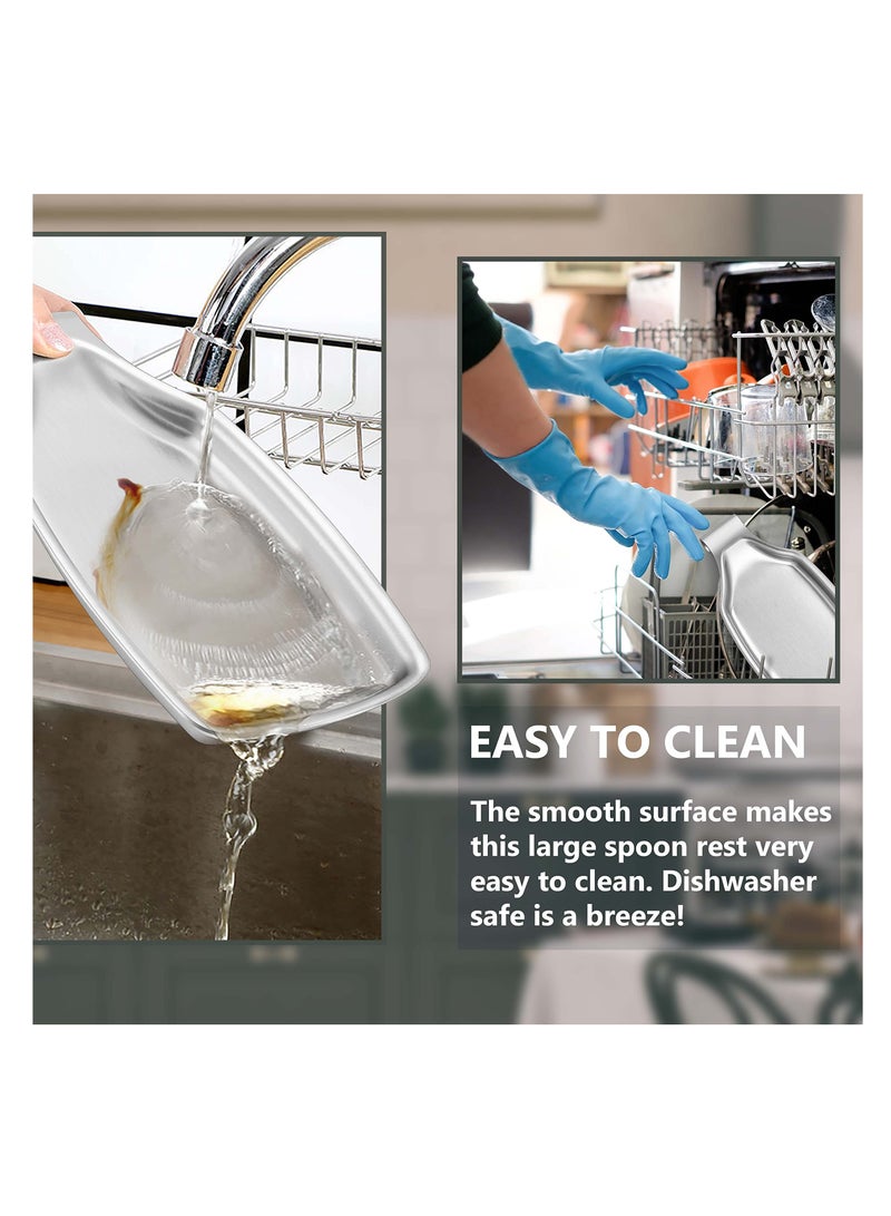 SYOSI، حامل ملعقة من الفولاذ المقاوم للصدأ، صينية كبيرة لأدوات الطبخ، حامل ملعقة ومقلاة بقاع مربع، ملحقات للمطبخ لسطح المطبخ - Image 4