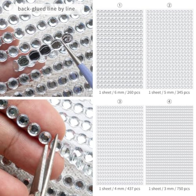 2722 Pcs Acrylic Rhinestone Sticker Self Adhesive Gem Sticker Crystal Sticker Sheet Stick on Diamond for Crafting Scrapbooking Card Making Collage Round Shape Back-glued 4 Sizes: 3/4/5/6mm Silvia - Image 2