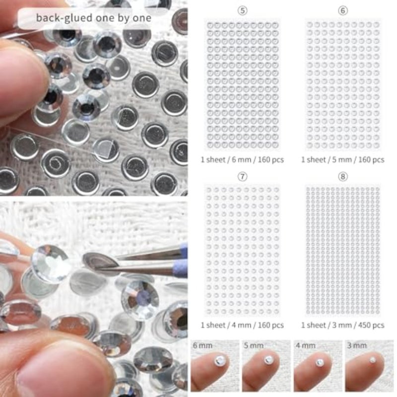 2722 Pcs Acrylic Rhinestone Sticker Self Adhesive Gem Sticker Crystal Sticker Sheet Stick on Diamond for Crafting Scrapbooking Card Making Collage Round Shape Back-glued 4 Sizes: 3/4/5/6mm Silvia - Image 3