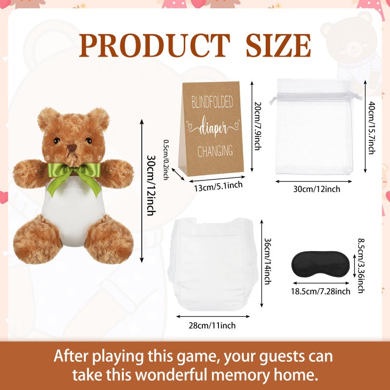 Chicingyou 8 Set Bear Blindfolded Diaper Changing Baby Shower Games with Blindfold Changing 12 Inch Bear Dolls Diapers Gift Bags for Baby Shower Gender Reveal Raffle Party Game - Image 3