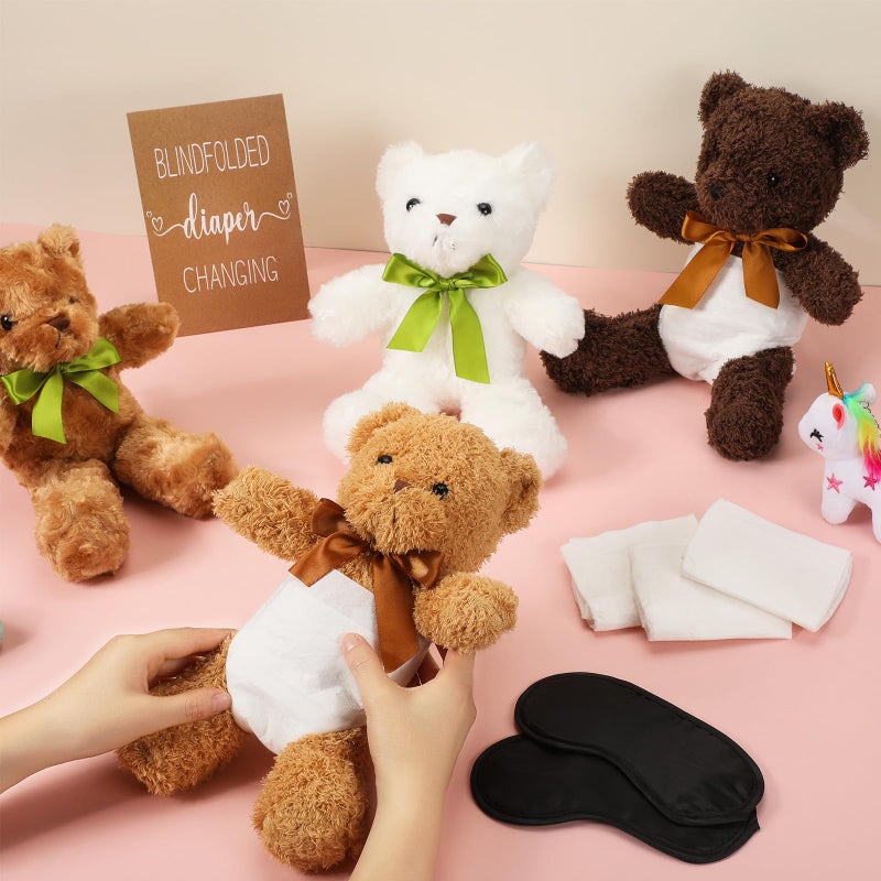 Chicingyou 8 Set Bear Blindfolded Diaper Changing Baby Shower Games with Blindfold Changing 12 Inch Bear Dolls Diapers Gift Bags for Baby Shower Gender Reveal Raffle Party Game - Image 2