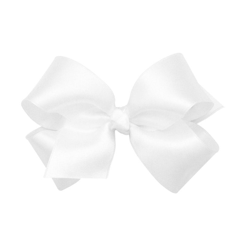 Wee Ones Baby Girls' Medium Classic French Satin Hair Bow on a WeeStay Clip w/Knot Wrap Center - White,One Size - Image 1