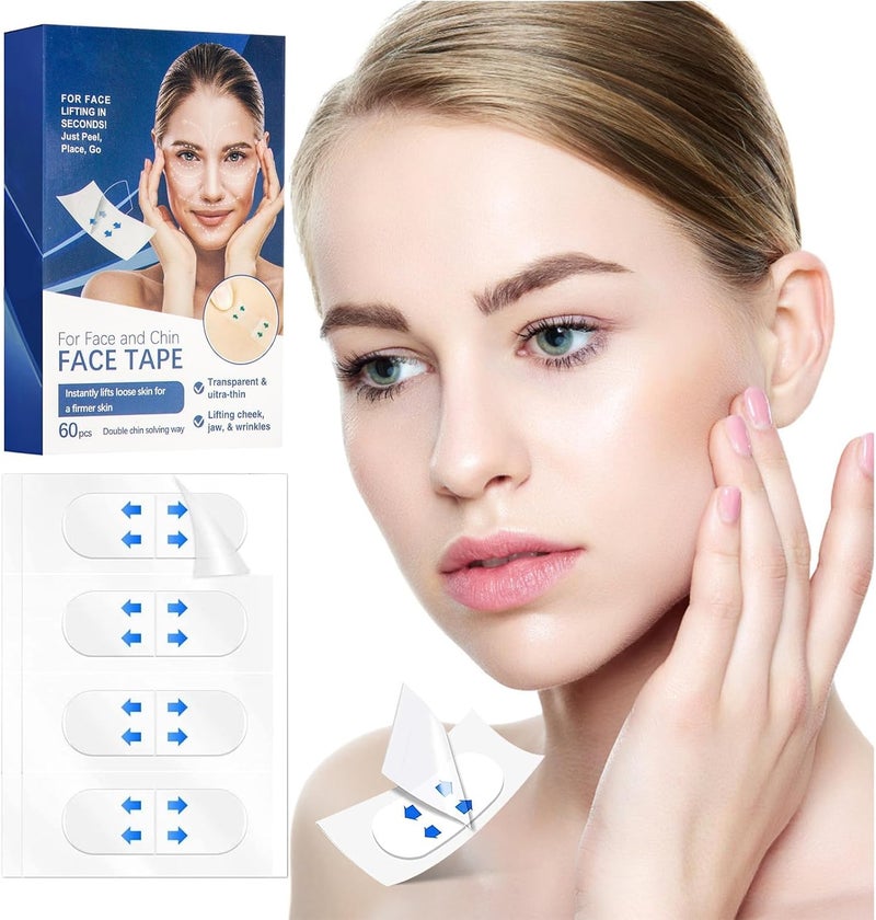 Excefore 60PCS Face Lift Tape, High Elasticity Wrinkle Patches, Invisible Face Tapes for Lifting Eyes Double Chin Jowls, Lifting Saggy Skin, Waterproof, Face Stickers Neck Eye Double Chin Lift V Shape - Image 1