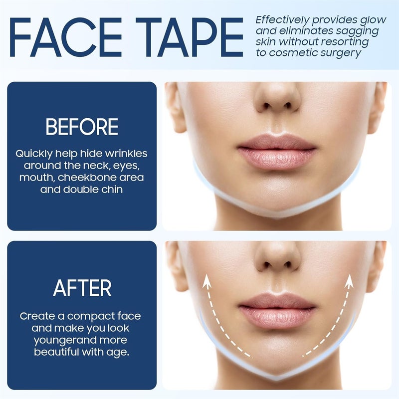 Excefore 60PCS Face Lift Tape, High Elasticity Wrinkle Patches, Invisible Face Tapes for Lifting Eyes Double Chin Jowls, Lifting Saggy Skin, Waterproof, Face Stickers Neck Eye Double Chin Lift V Shape - Image 4