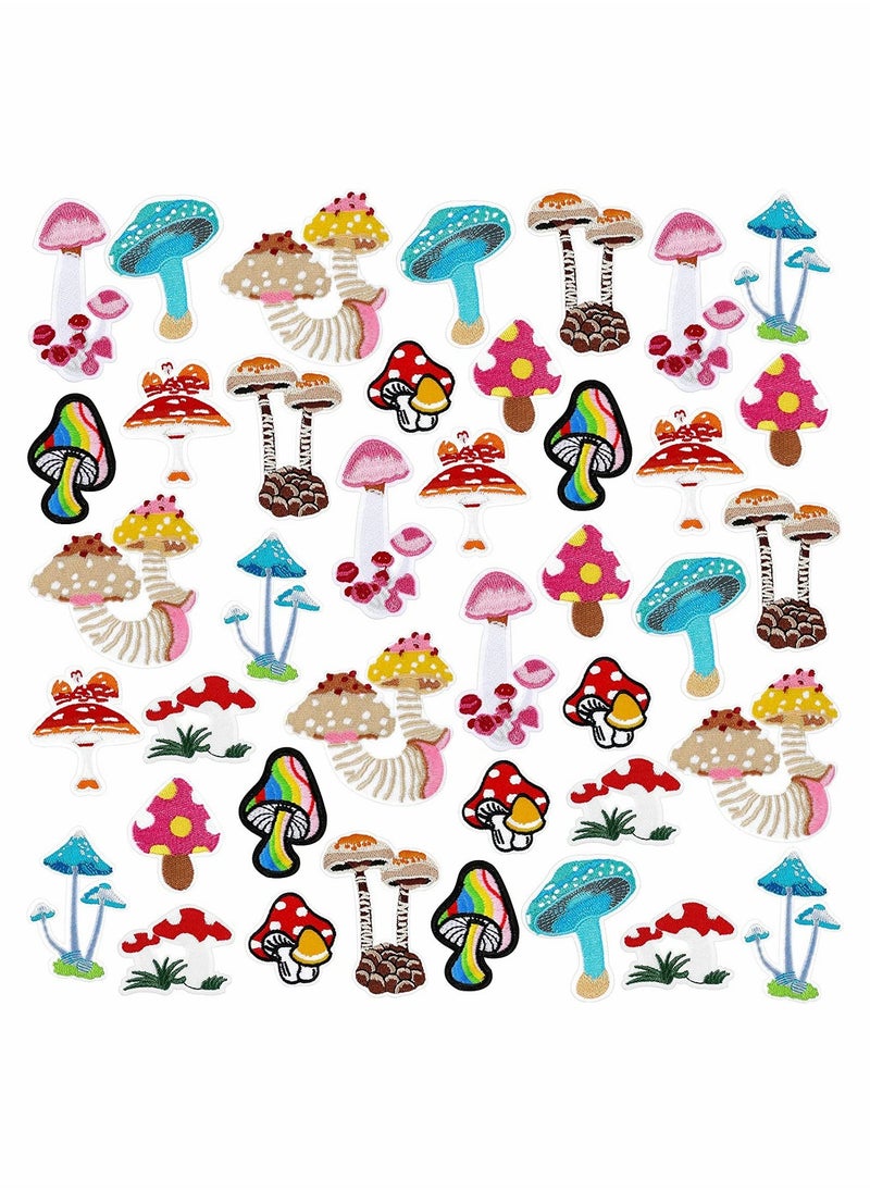Mushroom Embroidery Patches, 40 Pcs Clothing Mini Stickers Nature Patches Suitable for Clothes Dress Hat Pants Shoes Curtain DIY Applique Patch Sewing Craft Decoration  - Image 1