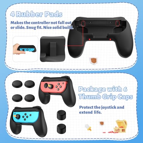 FASTSNAIL Grips Compatible with Nintendo Switch for Joy Con & OLED Model for Joycon, Wear-Resistant Handle Kit and Non-Slip Thumb Grips for Switch Joycon 1 Controller 2 Pack (Black) - Image 4
