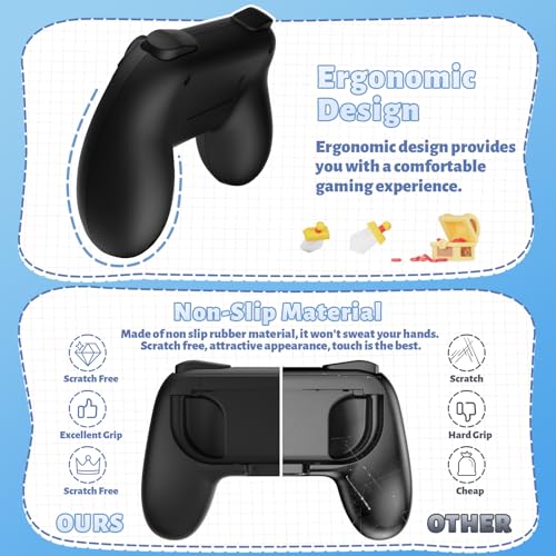 FASTSNAIL Grips Compatible with Nintendo Switch for Joy Con & OLED Model for Joycon, Wear-Resistant Handle Kit and Non-Slip Thumb Grips for Switch Joycon 1 Controller 2 Pack (Black) - Image 2