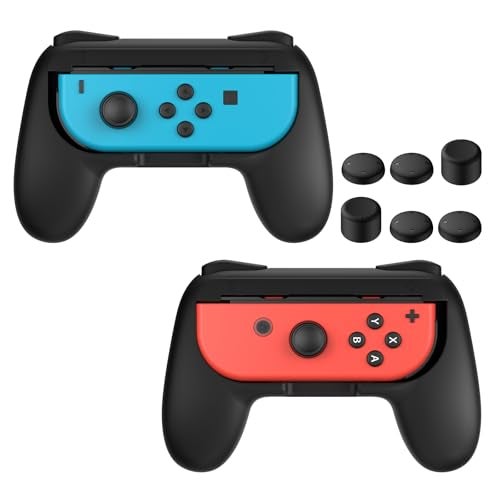 FASTSNAIL Grips Compatible with Nintendo Switch for Joy Con & OLED Model for Joycon, Wear-Resistant Handle Kit and Non-Slip Thumb Grips for Switch Joycon 1 Controller 2 Pack (Black) - Image 1