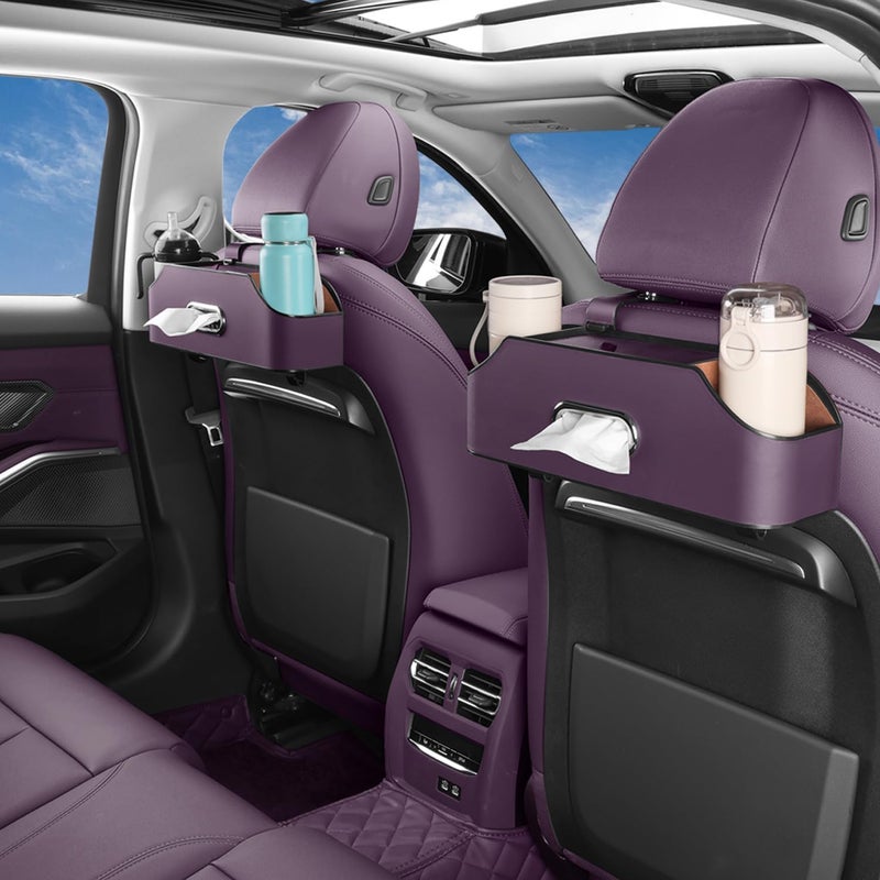 HALOYIVGO Car Seat Back Organizer - Stylish & Functional Storage for Family Adventures - Cup Holders, Tissue Box & Hooks - Perfect for Kids, Road Trips & Travel (Purple) - Image 4