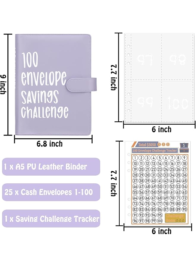 erorex Envelopes Money Saving Challenge Binder A5 Budget Binder Savings Challenges Book With Envelopes Budget Planner For Budgeting Planner Saving Money Fun And Easy Way Savings Binder Purple  - Image 3