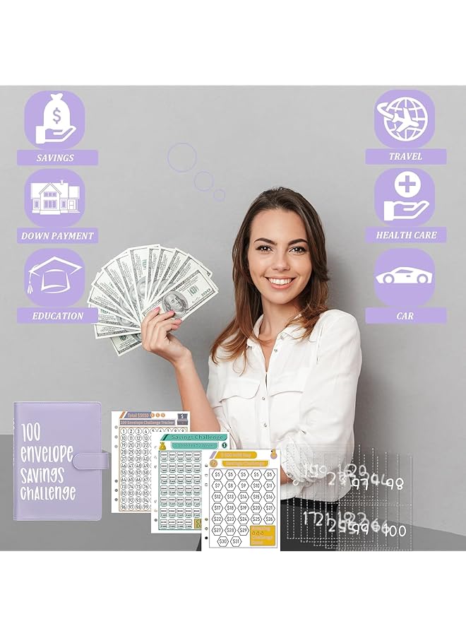 erorex Envelopes Money Saving Challenge Binder A5 Budget Binder Savings Challenges Book With Envelopes Budget Planner For Budgeting Planner Saving Money Fun And Easy Way Savings Binder Purple  - Image 4