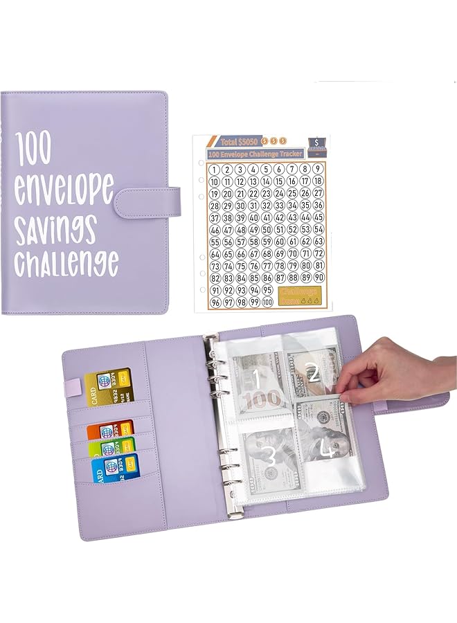 erorex Envelopes Money Saving Challenge Binder A5 Budget Binder Savings Challenges Book With Envelopes Budget Planner For Budgeting Planner Saving Money Fun And Easy Way Savings Binder Purple  - Image 1