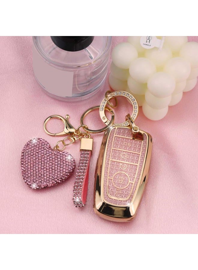 YIKECASE Key Fob Cover with Diamond Keychain for Women, Car Key Holder Compatible with Ford Explorer Fusion Edge Expedition F150 F250 F350 F450 F550 Maverick Mustang Protector, 5 Buttons (Pink-Heart) - Image 4