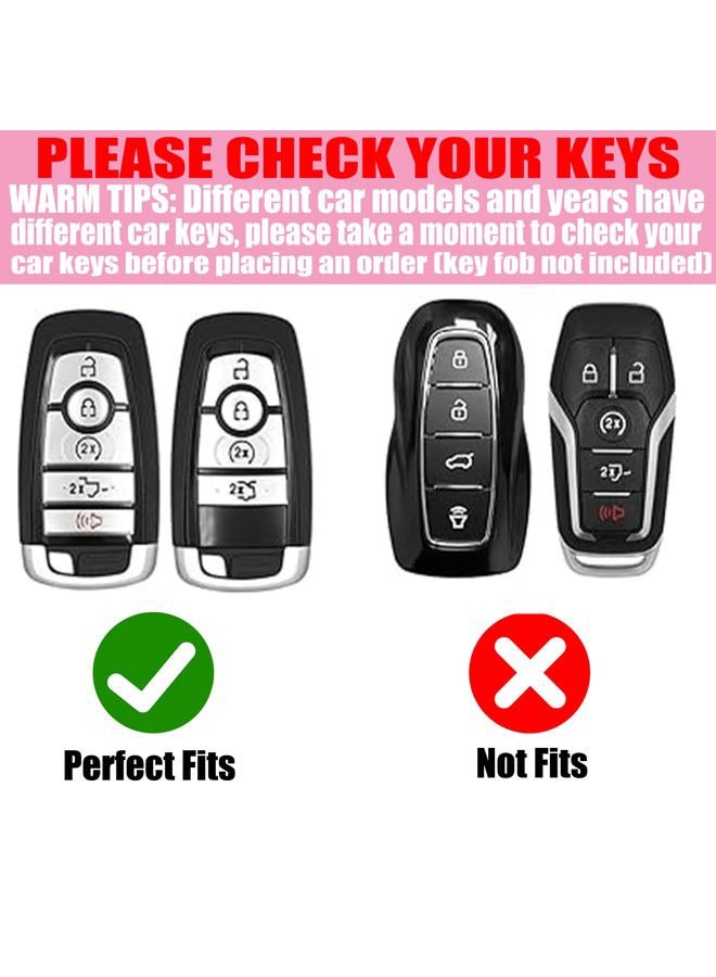 YIKECASE Key Fob Cover with Diamond Keychain for Women, Car Key Holder Compatible with Ford Explorer Fusion Edge Expedition F150 F250 F350 F450 F550 Maverick Mustang Protector, 5 Buttons (Pink-Heart) - Image 2
