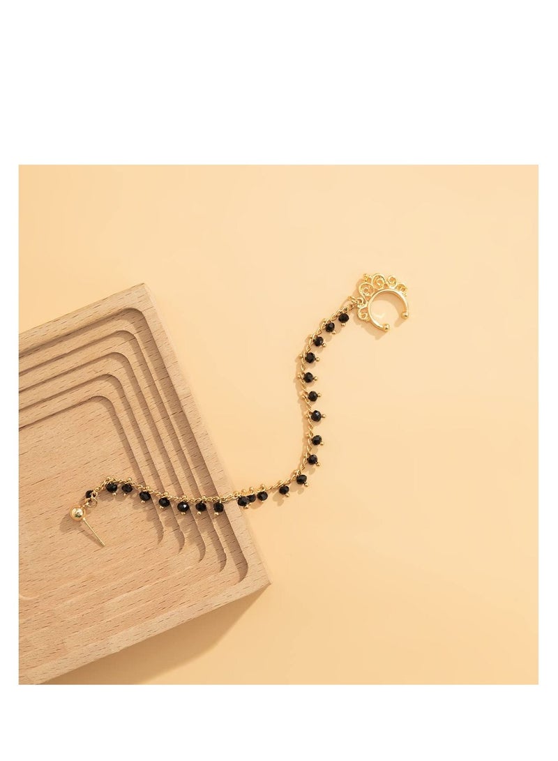 NIBEMINENT Beaded Tassel Nose Ring with Chain to Ear Stud Non-Pierced Septum Hoop Indian Belly Dance Party Accessories for Women and Girls  - Image 4