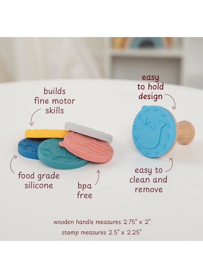 ReLIVE Ocean Adventures Rubber Stamp with Wood Handle, 6 Interchangeable Ocean Animals Silicon Stamps and 1 Sturdy Handle, Fun Kids Craft Supplies and Art Supplies, Arts and Crafts for Kids 4-6 and Families - Image 2