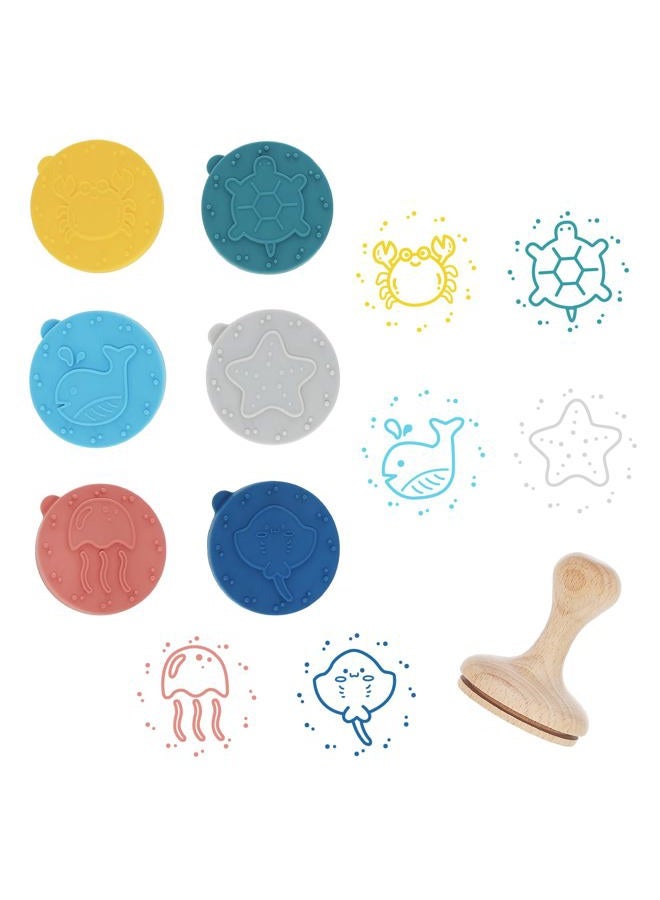 ReLIVE Ocean Adventures Rubber Stamp with Wood Handle, 6 Interchangeable Ocean Animals Silicon Stamps and 1 Sturdy Handle, Fun Kids Craft Supplies and Art Supplies, Arts and Crafts for Kids 4-6 and Families - Image 1
