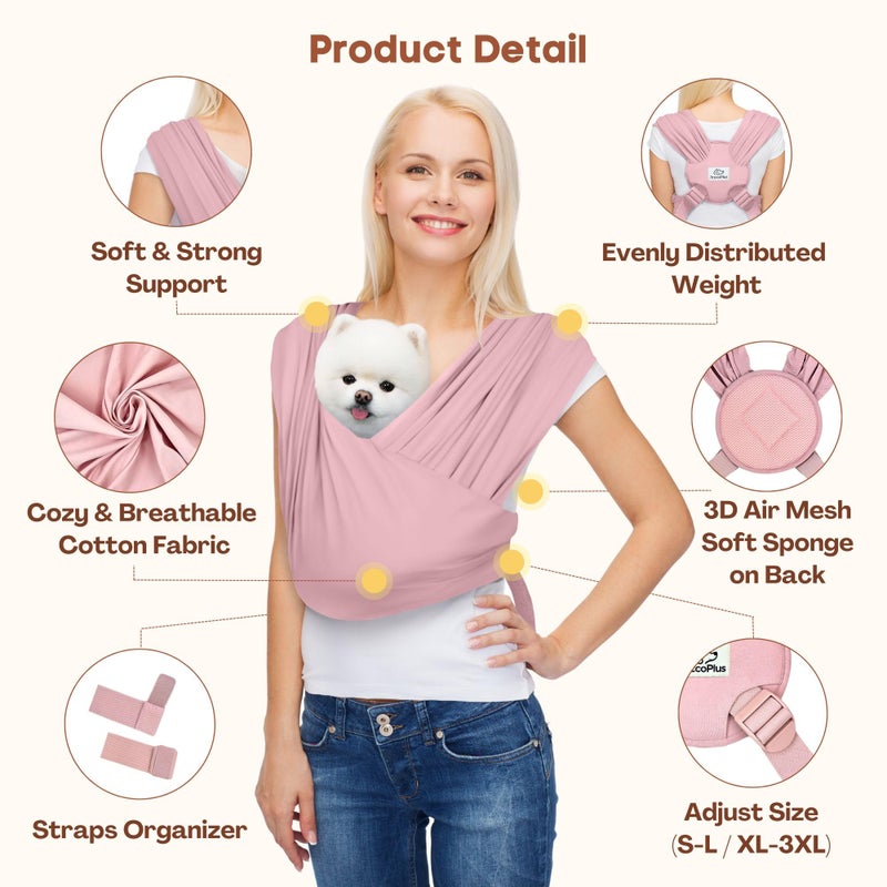 AnccoPlus Dog Carriers for Small Dogs, Front Facing Dog Sling Carrier, Hands Free Cat Carrier, Size Adjustable, Reducing Back Pain, Premium Cotton, Safe and Soft Dog Carrier (Regular, Light Pink) - Image 5