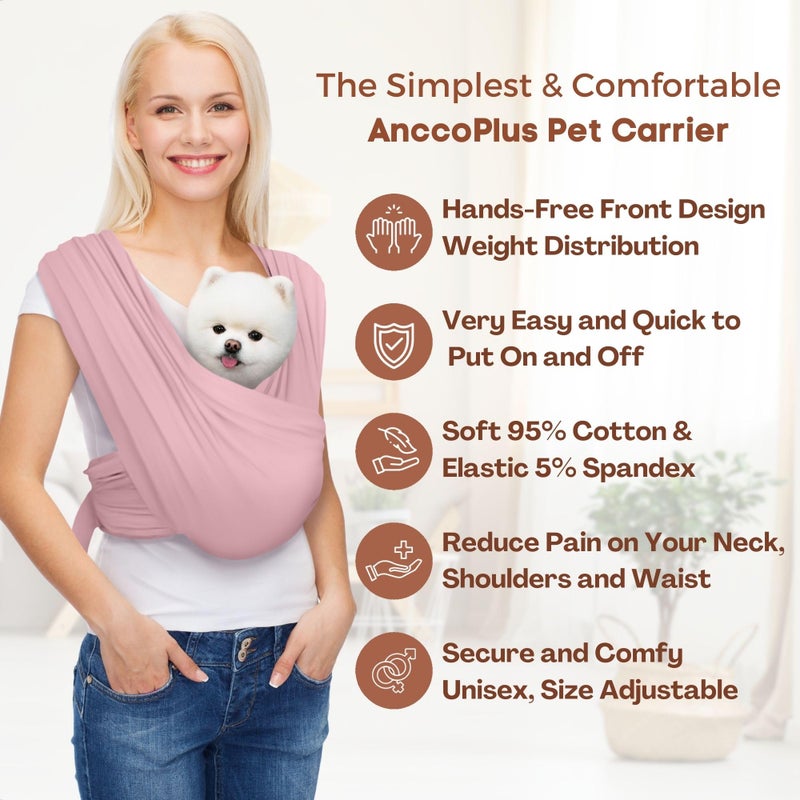 AnccoPlus Dog Carriers for Small Dogs, Front Facing Dog Sling Carrier, Hands Free Cat Carrier, Size Adjustable, Reducing Back Pain, Premium Cotton, Safe and Soft Dog Carrier (Regular, Light Pink) - Image 4