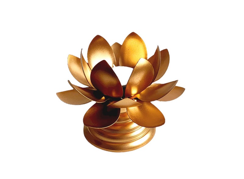 ThirteenthAananda ThirteenthAananda Lotus Shape Metal Tealight Candle Holder Votive Candle Holder Set of 1 Color Gold 