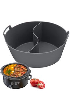 Slow Cooker Liners Fit Most 6QT Crockpot, Large Size Crock Pot Liners Reusable/BPA Free/Leakproof/Dishwasher Silicone Crockpot Liners 6-8QT Divider Slow Cooker Divider, Grey