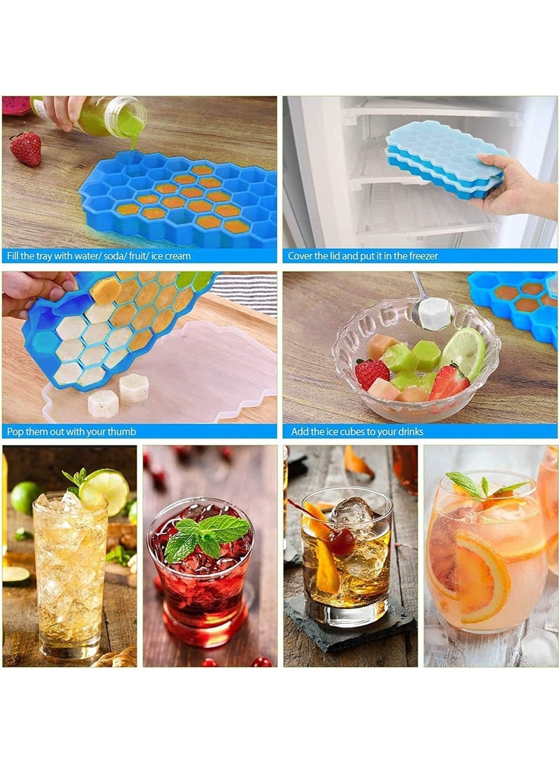 صينية مكعبات الثلج المصنوعة من السيليكون مع غطاء - قالب مرن لصنع الثلج على شكل قرص العسل - سهل الفك، آمن على الطعام، مثالي للمشروبات والعصائر والقهوة والكوكتيلات (عبوة واحدة) - متعدد الالوان - Image 5