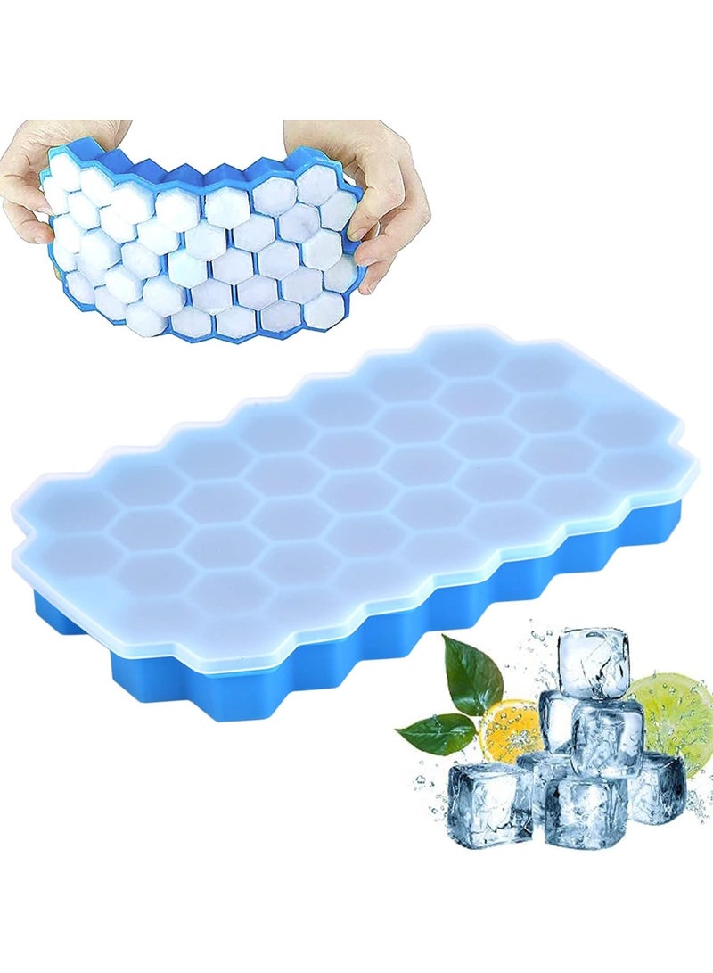 صينية مكعبات الثلج المصنوعة من السيليكون مع غطاء - قالب مرن لصنع الثلج على شكل قرص العسل - سهل الفك، آمن على الطعام، مثالي للمشروبات والعصائر والقهوة والكوكتيلات (عبوة واحدة) - متعدد الالوان - Image 1