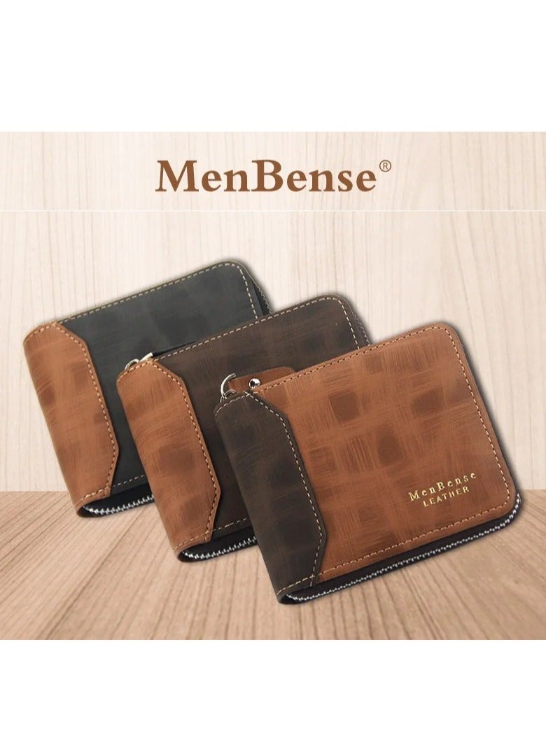 MenBense Mens Zipper Wallet Leather Card Wallet for Men with External Zipper and Interior Pockets and Snap Pocket for Coin Purse Men  - Image 2