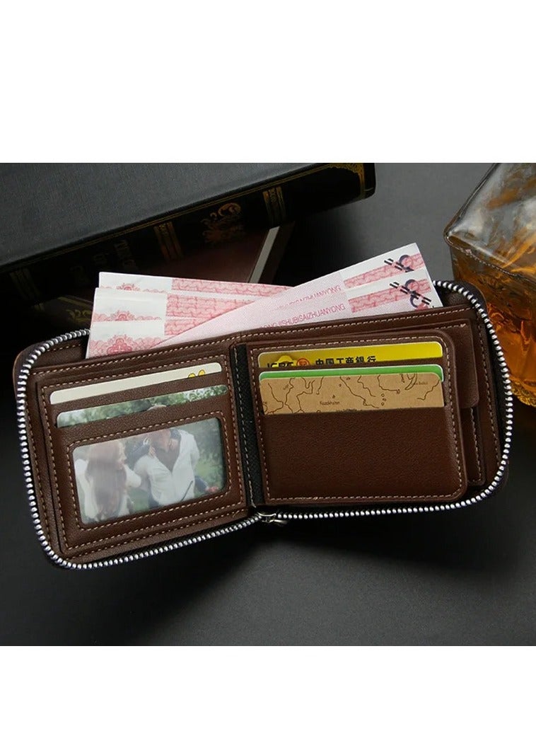 MenBense Mens Zipper Wallet Leather Card Wallet for Men with External Zipper and Interior Pockets and Snap Pocket for Coin Purse Men  - Image 3