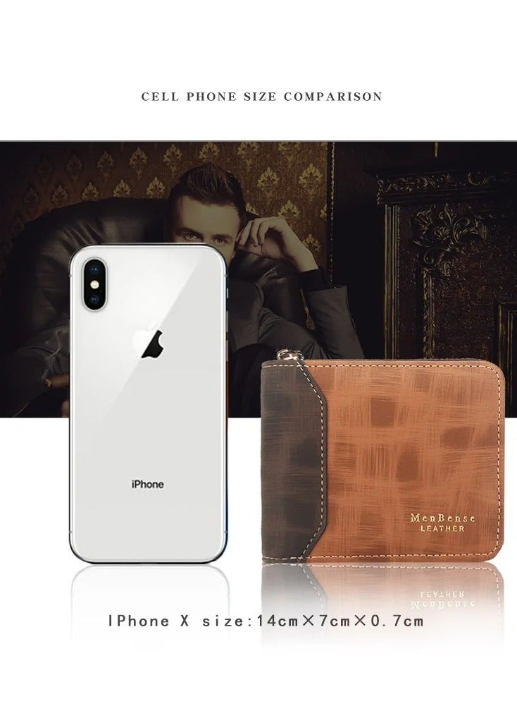 MenBense Mens Zipper Wallet Leather Card Wallet for Men with External Zipper and Interior Pockets and Snap Pocket for Coin Purse Men  - Image 4