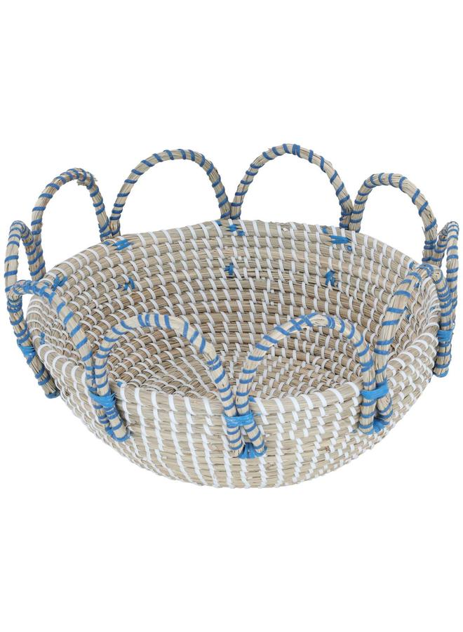 السيف  طبق تقديم من الخوص 34 × 34 × 12 سم دائري باللون البيج والأزرق - Image 1