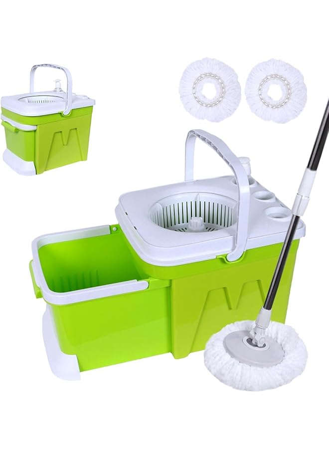 PROMASS Premium Extendable Spinning Mop & Bucket Set with 360° Spinning Wringer, Easy Wring Design, Stainless Steel Adjustable Handle, and 2 Microfiber Pads for Effortless Home, Kitchen, and Floor Cle