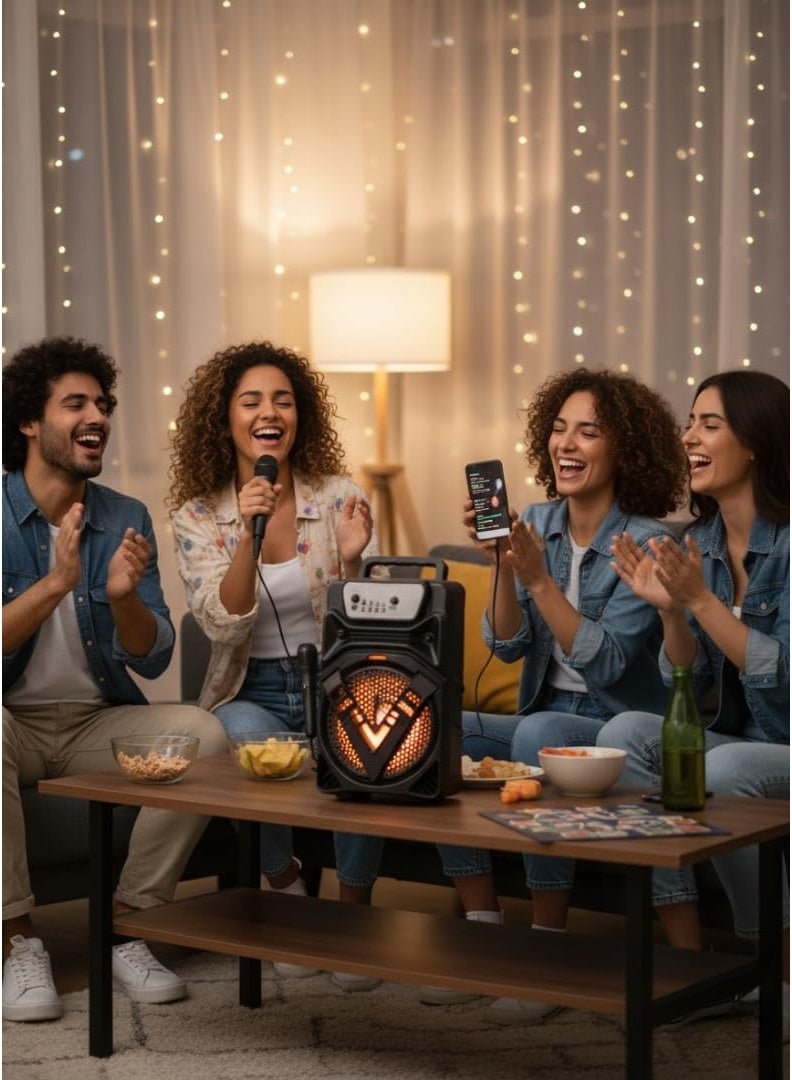 SING-E مكبر صوت بلوتوث محمول، مكبر صوت كاريوكي لاسلكي مقاس 6.5 بوصة مع ميكروفون، مصابيح LED RGB، مدخل USB/TF/AUX/FM، بطارية قابلة لإعادة الشحن، صوت جهير عميق، نظام موسيقى للحفلات الخارجية والمنزل، ZQS6140 - Image 4