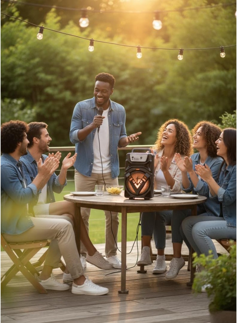 SING-E مكبر صوت بلوتوث محمول، مكبر صوت كاريوكي لاسلكي مقاس 6.5 بوصة مع ميكروفون، مصابيح LED RGB، مدخل USB/TF/AUX/FM، بطارية قابلة لإعادة الشحن، صوت جهير عميق، نظام موسيقى للحفلات الخارجية والمنزل، ZQS6140 - Image 3