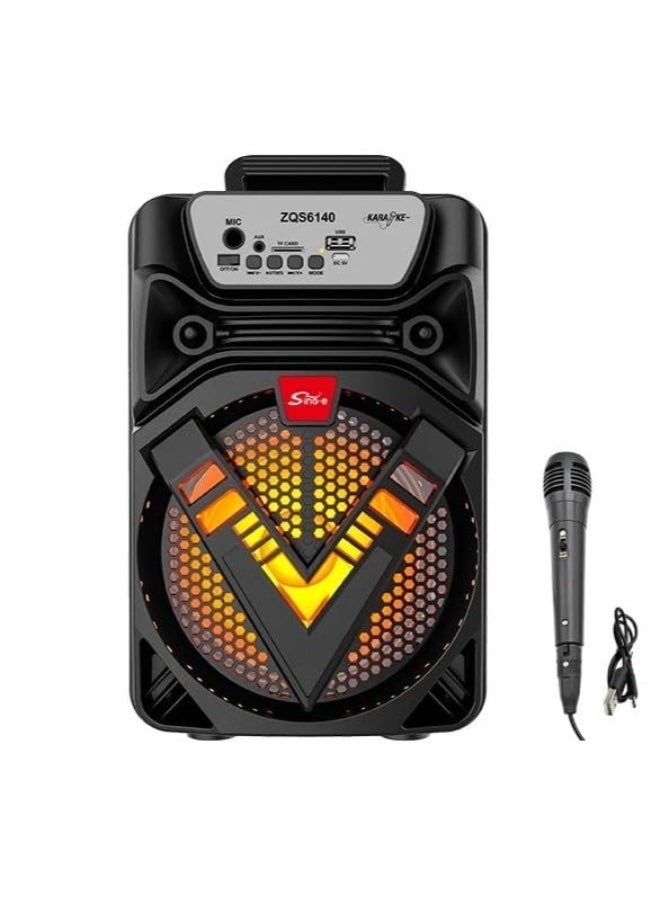 SING-E مكبر صوت بلوتوث محمول، مكبر صوت كاريوكي لاسلكي مقاس 6.5 بوصة مع ميكروفون، مصابيح LED RGB، مدخل USB/TF/AUX/FM، بطارية قابلة لإعادة الشحن، صوت جهير عميق، نظام موسيقى للحفلات الخارجية والمنزل، ZQS6140 - Image 1
