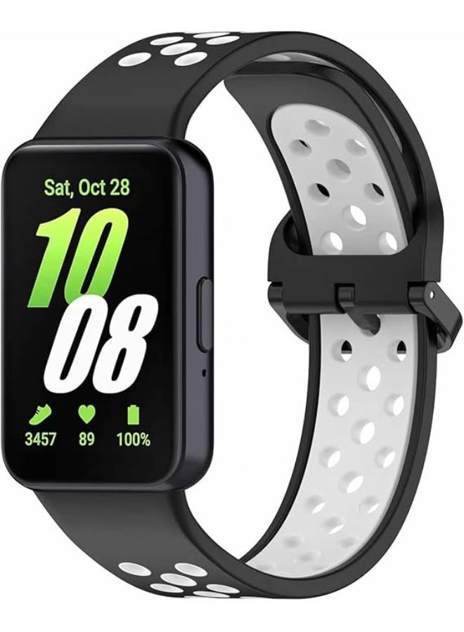 Silicone Strap For Samsung Galaxy Fit 3 (SM-R390) Watch Bracelet Replacement Sport Watchband For Samsung Galaxy Fit3Band For Women/Men, Adjustable Waterproof Strap (Black White) - Image 1