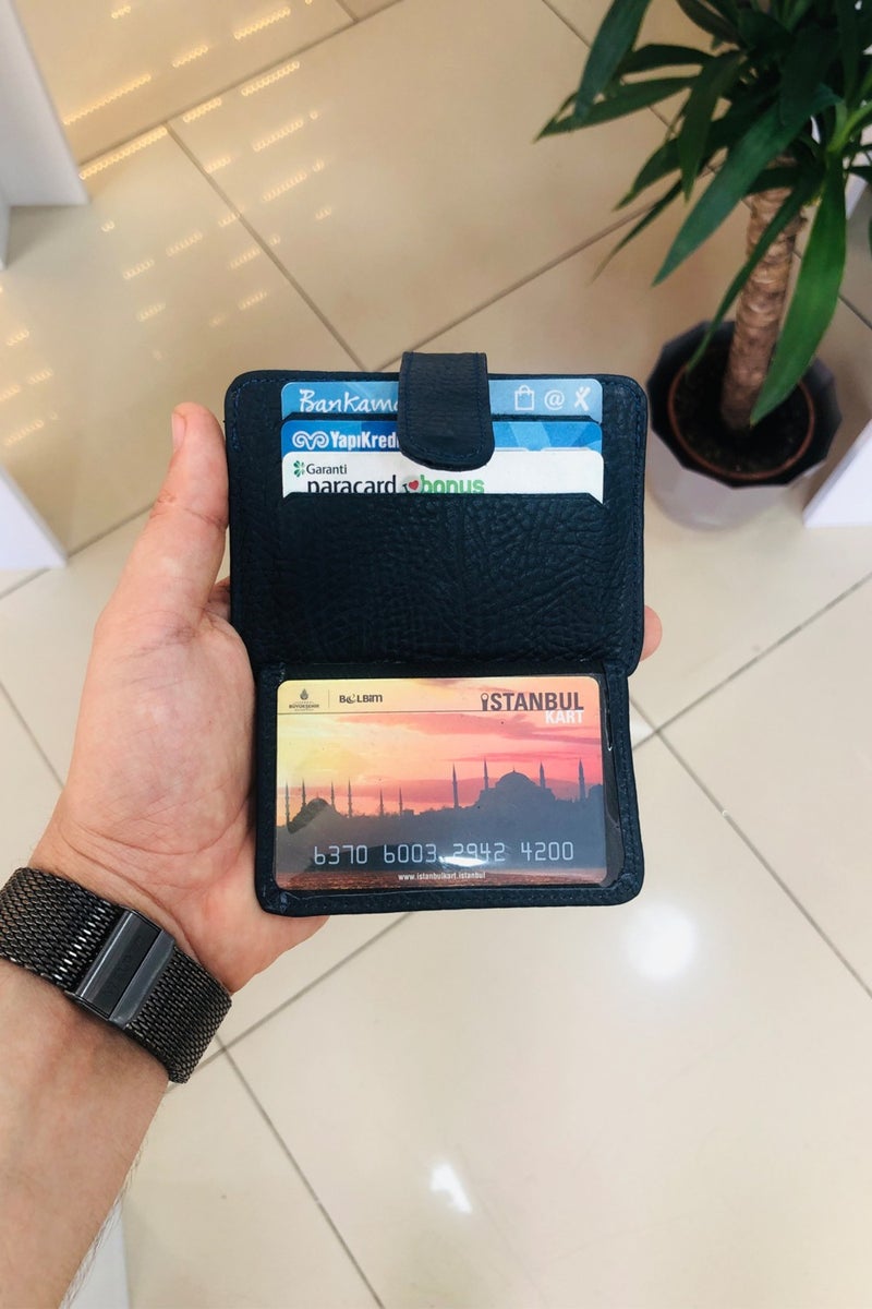 Derius York Minimal Navy Blue Unisex Leather Personalized Name Printed Card Holder Wallet (Flat Model)  - Image 2