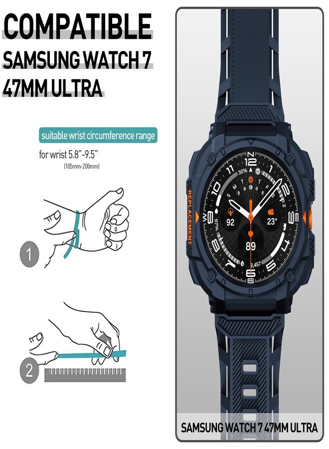 Suoman for Samsung Galaxy Watch 7/8 Ultra 47mm (2024/2025) Case with Band, [No Tempered Glass] Rugged+ All-Round TPE Matte Protective Cover Bumper -Blue - Image 2