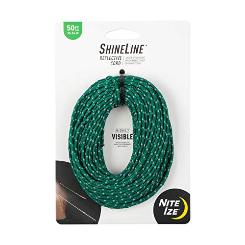 Nite Ize ShineLine Reflective Cord - Heavy-Duty Reflective Nylon Rope - Utility Cord for Hiking, Camping, Boating & Backpacking Essentials - Green, 50 Feet - Image 1