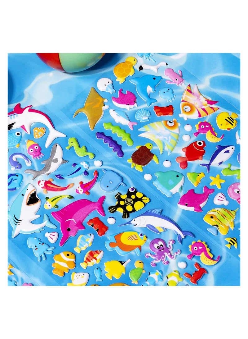 Excefore Fish Stickers 10 Sheets 3D Puffy Ocean Stickers Cute Underwater Sea Animal Stickers Self-Adhesive Sea Animal Stickers Kids' Gifts Party Supplies Classroom Reward - Image 2
