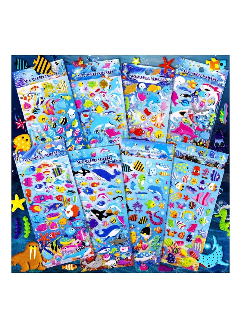 Excefore Fish Stickers 10 Sheets 3D Puffy Ocean Stickers Cute Underwater Sea Animal Stickers Self-Adhesive Sea Animal Stickers Kids' Gifts Party Supplies Classroom Reward - Image 1