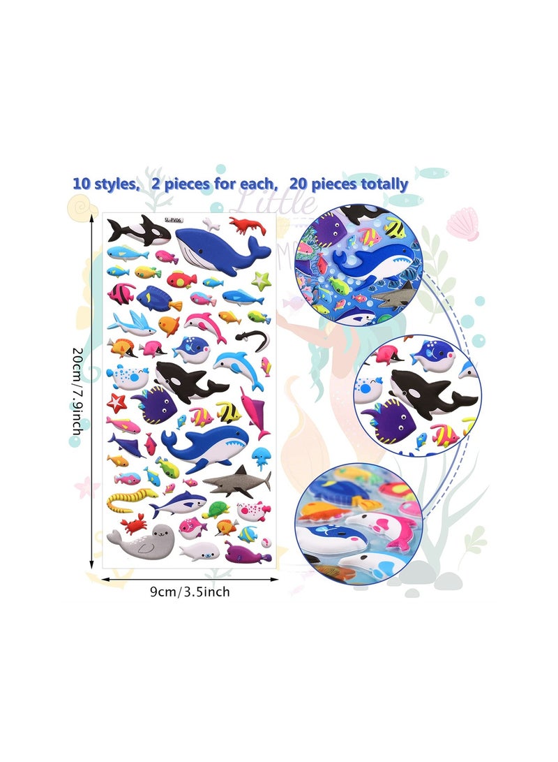 Excefore Fish Stickers 10 Sheets 3D Puffy Ocean Stickers Cute Underwater Sea Animal Stickers Self-Adhesive Sea Animal Stickers Kids' Gifts Party Supplies Classroom Reward - Image 5