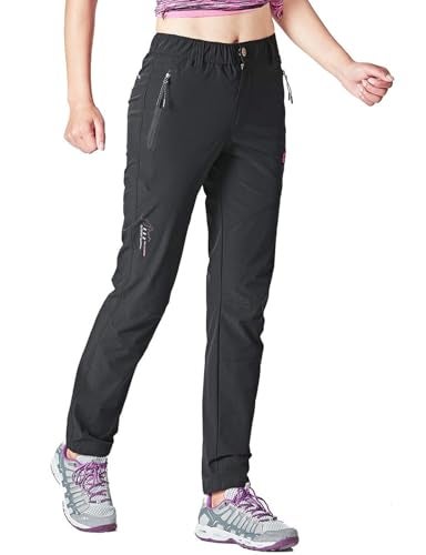 Gopune Women's Hiking Pants Lightweight Quick Dry Water Resistant Elastic Waist Workout Travel Athletic Joggers (Black,XS) - Image 1