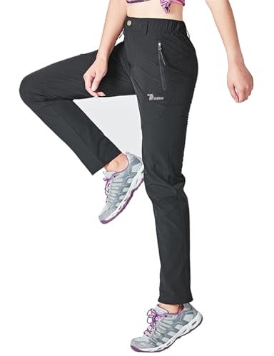 Gopune Women's Hiking Pants Lightweight Quick Dry Water Resistant Elastic Waist Workout Travel Athletic Joggers (Black,XS) - Image 2