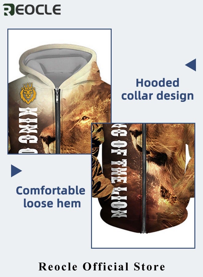 ريوكل طقم هودي رجالي مكون من قطعتين، سويت شيرت، بقلنسوة بأكمام طويلة، مطبوع ثلاثي الأبعاد، مع سحاب، بنطال رياضي، بدلة كاجوال - Image 5